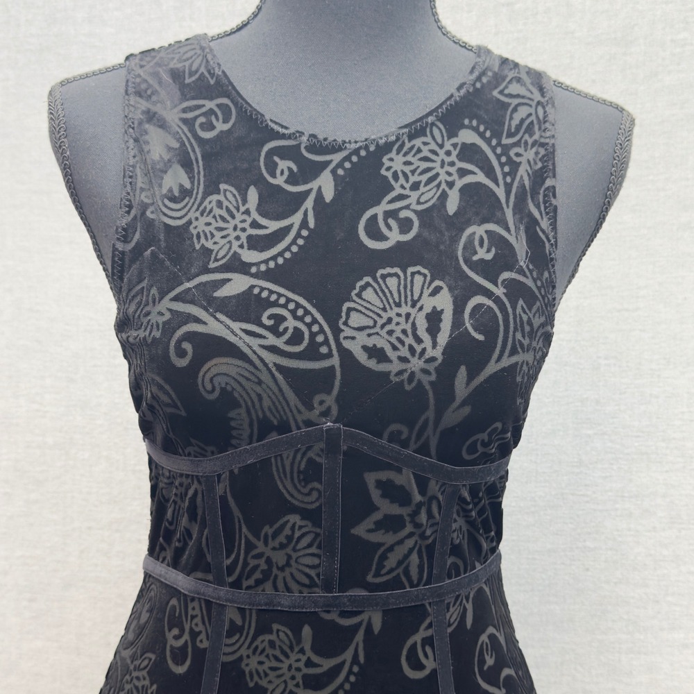 Free People Intimately Black Velvet Burnout Floral Sheath Dress Size S - NWT $88 - Picture 3 of 15